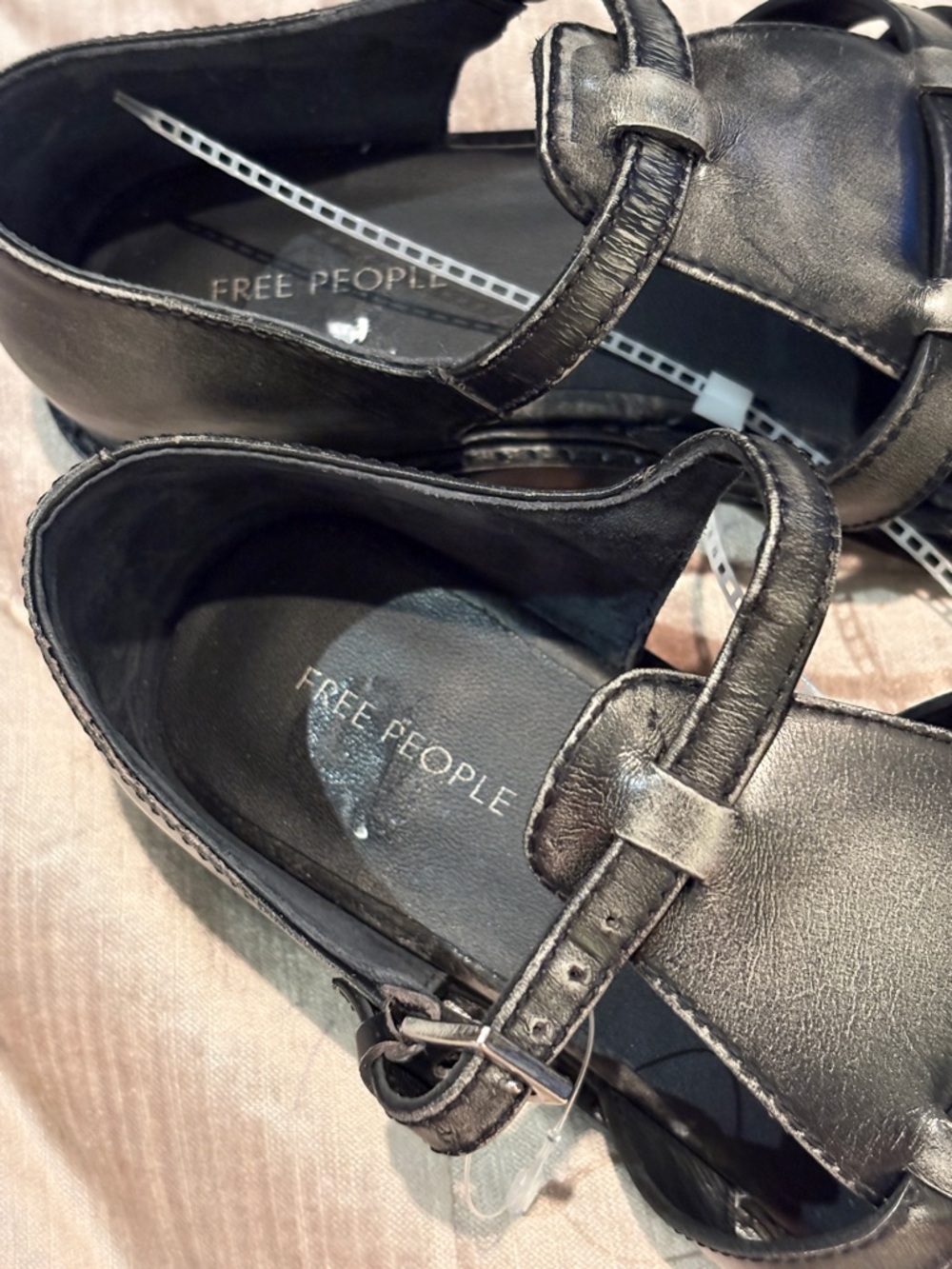 Free People Willow Distressed Black Fisherman Sandals NWOTS size 6.5 - Picture 8 of 10